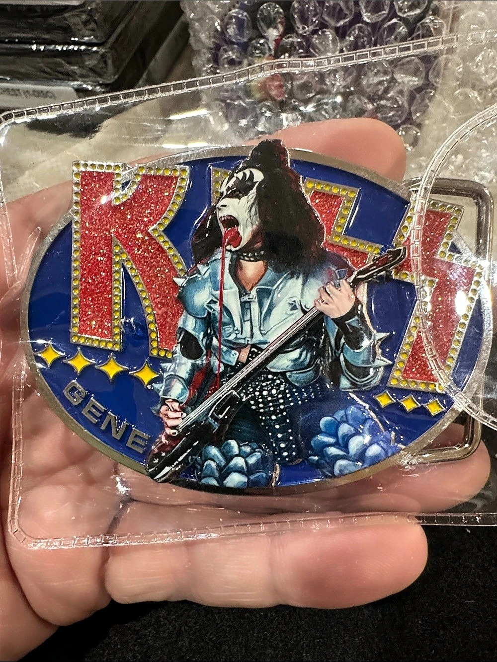 Guitarist Graphic Belt Buckle in Blue & Red NWT